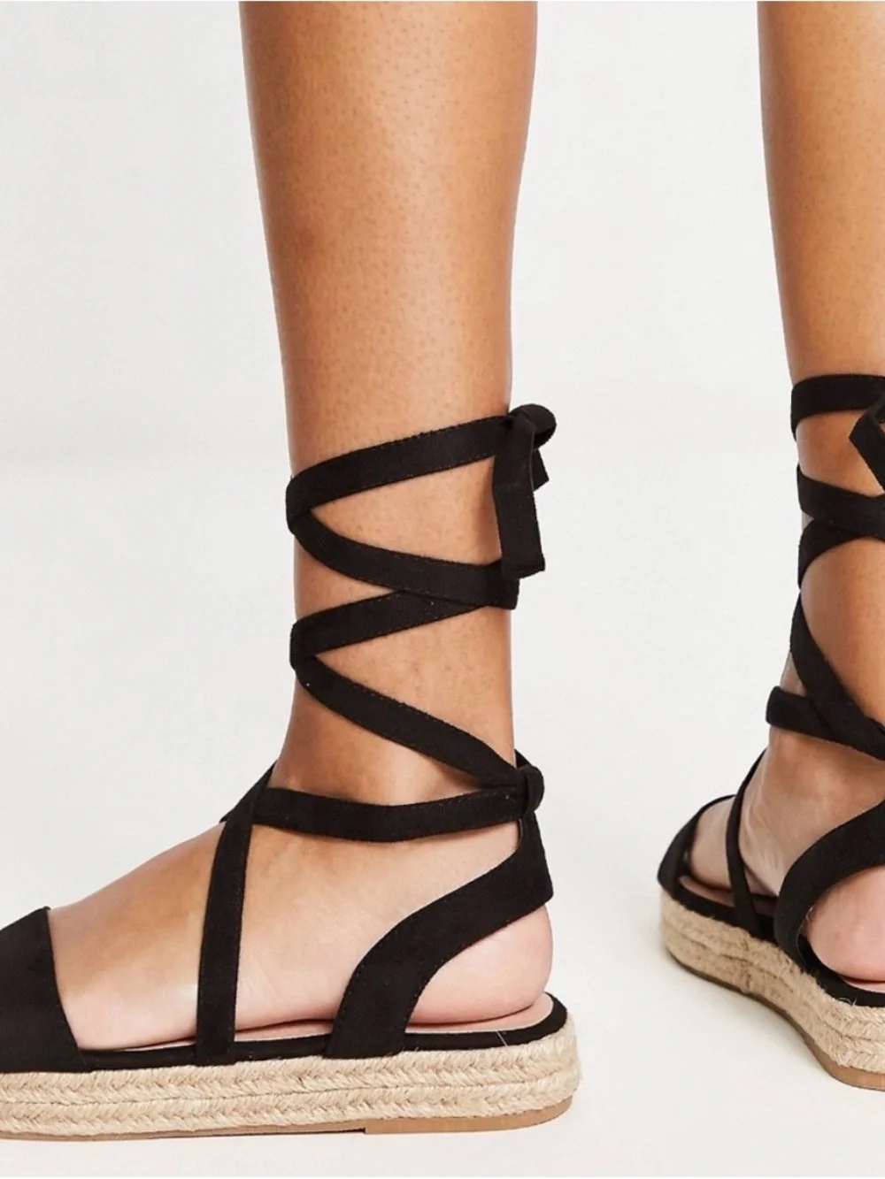 Womens Lace-Up Espadrille Sandals - Black